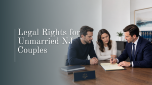 A professional family attorney mapping out asset protections on a legal pad for an unmarried couple to explain legal rights for unmarried NJ couples